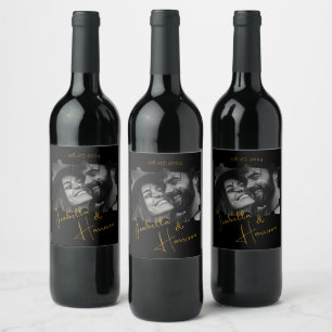 Etiqueta Para Botella De Vino Personalizado con forma de rompecabezas foto negro