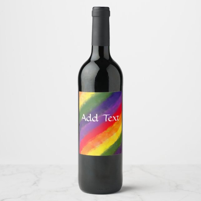Etiqueta Para Botella De Vino Personalizado de acuarela arcoiris (Anverso)