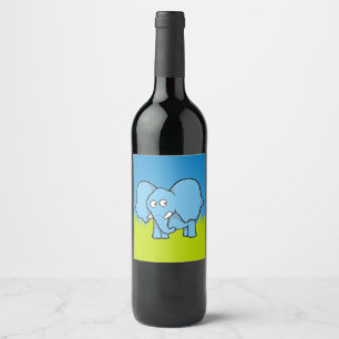 Etiqueta Para Botella De Vino Personalizado de elefantes azules