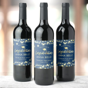 Etiqueta Para Botella De Vino Personalizado de Graduación Personalizado Azul de