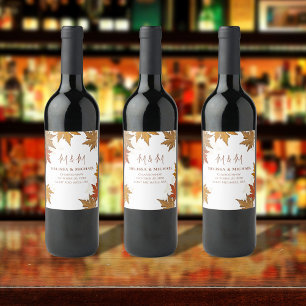 Etiqueta Para Botella De Vino Personalizado de hojas de acuarela de boda otoño