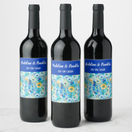 Etiqueta Para Botella De Vino Personalizado de impresión floral acuarela Boda de