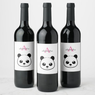Etiqueta Para Botella De Vino Personalizado de oso panda lindo Monograma
