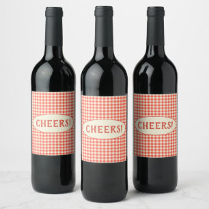 Etiqueta Para Botella De Vino Personalizado de patrón de tablero de cheques rojo