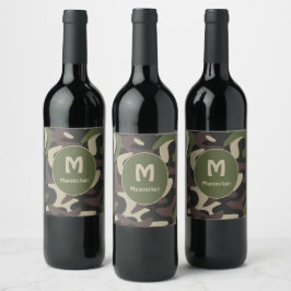 Etiqueta Para Botella De Vino Personalizado de patrón marrón verde de camuflaje