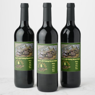 Etiqueta Para Botella De Vino Personalizado de tortuga Fiesta de Birthday Beach