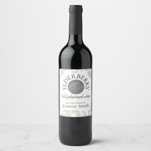 Etiqueta Para Botella De Vino Personalizado Elderberry Wine Casero (Anverso)