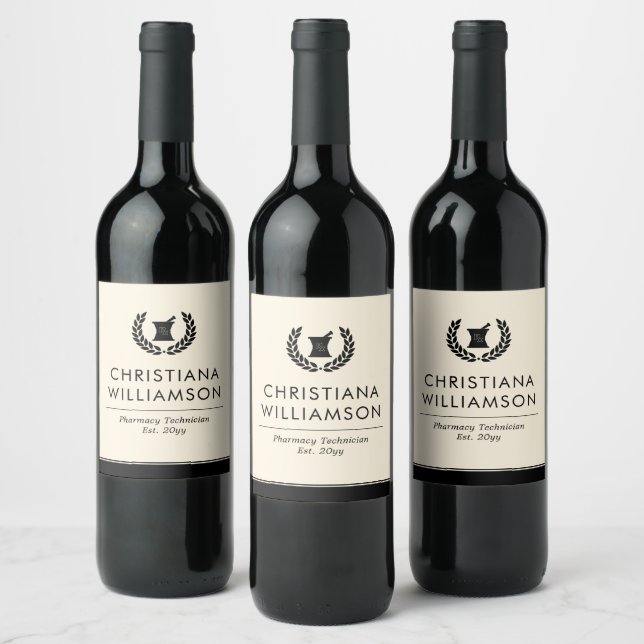 Etiqueta Para Botella De Vino Personalizado Elegante Farmacia Farmacéutica Gradu (Botellas)