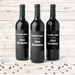 Etiqueta Para Botella De Vino Personalizado Elegante Negro Finalmente Legal 21 C