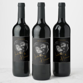 Etiqueta Para Botella De Vino Personalizado en forma de corazón foto negro y oro
