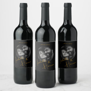 Etiqueta Para Botella De Vino Personalizado en forma de redondo foto negro y oro