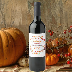 Etiqueta Para Botella De Vino Personalizado Familia Fiesta de Acción de Gracias 
