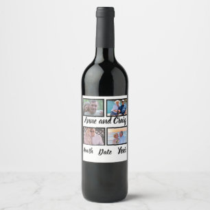 Etiqueta Para Botella De Vino Personalizado Fecha Boda Aniversario 4 Collage de 