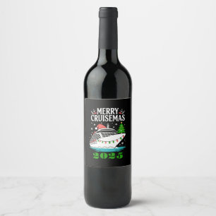 Etiqueta Para Botella De Vino Personalizado Feliz Crucero Navideño Familia Barco