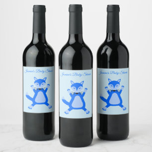 Etiqueta Para Botella De Vino Personalizado Fox de Cute Blue Baby Boy