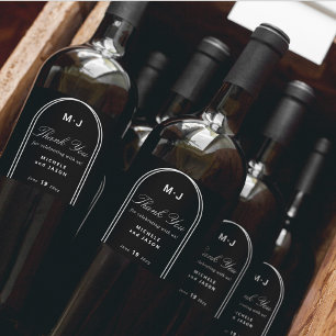 Etiqueta Para Botella De Vino Personalizado Monograma Gracias Boda Negro Arch
