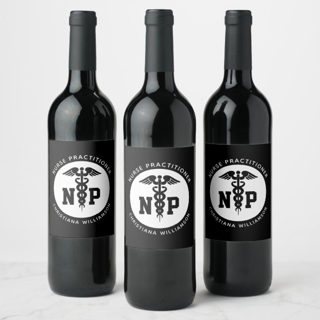 Etiqueta Para Botella De Vino Personalizado Nurse Practicante Graduación Caduceu (Botellas)