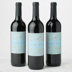 Etiqueta Para Botella De Vino Personalizado Pastel Blue Gold Fleur De Lis