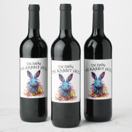 Etiqueta Para Botella De Vino Personalizado por el conejo azul del agujero de co