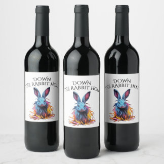 Etiqueta Para Botella De Vino Personalizado por el conejo azul del agujero de co