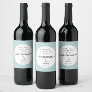 Etiqueta Para Botella De Vino Personalizado Primer Día de la Madre Nueva Mamá