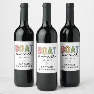 Etiqueta Para Botella De Vino Personalizado Propietario de barcos creó nuevos re