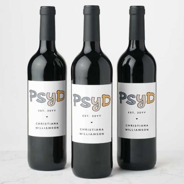 Etiqueta Para Botella De Vino Personalizado PsyD Médica de Psicóloga (Botellas)