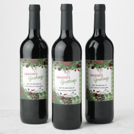 Etiqueta Para Botella De Vino Personalizado Red Berries Green Holly Foliage Botá