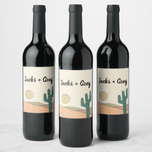 Etiqueta Para Botella De Vino Personalizado Retro Boho Desert Cactus Boda