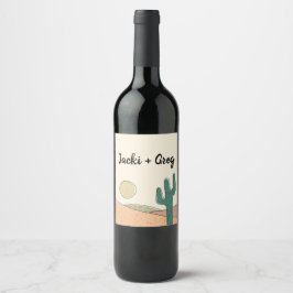 Etiqueta Para Botella De Vino Personalizado Retro Boho Desert Cactus Boda