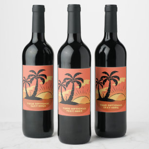 Etiqueta Para Botella De Vino Personalizado Texto Isla tropical Atardecer