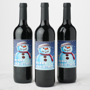 Etiqueta Para Botella De Vino Personalizado Textos Snowman Art 1 Feliz pintura n