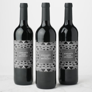 Etiqueta Para Botella De Vino Personalizado Wood Modern Masculine Gris Cumpleaño