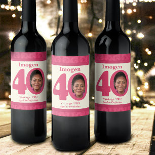 Etiqueta Para Botella De Vino Personalizados de fotografía de 40 años de antigüe