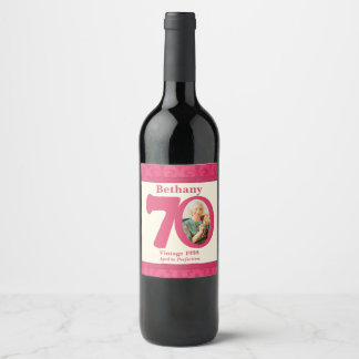 Etiqueta Para Botella De Vino Personalizados de fotografía de 70 años de antigüe