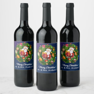 Etiqueta Para Botella De Vino Personalizar Feliz Navidad Santa Wine Label