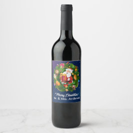 Etiqueta Para Botella De Vino Personalizar Feliz Navidad Santa Wine Label