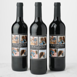 Etiqueta Para Botella De Vino Personalized family 4 photo collage template