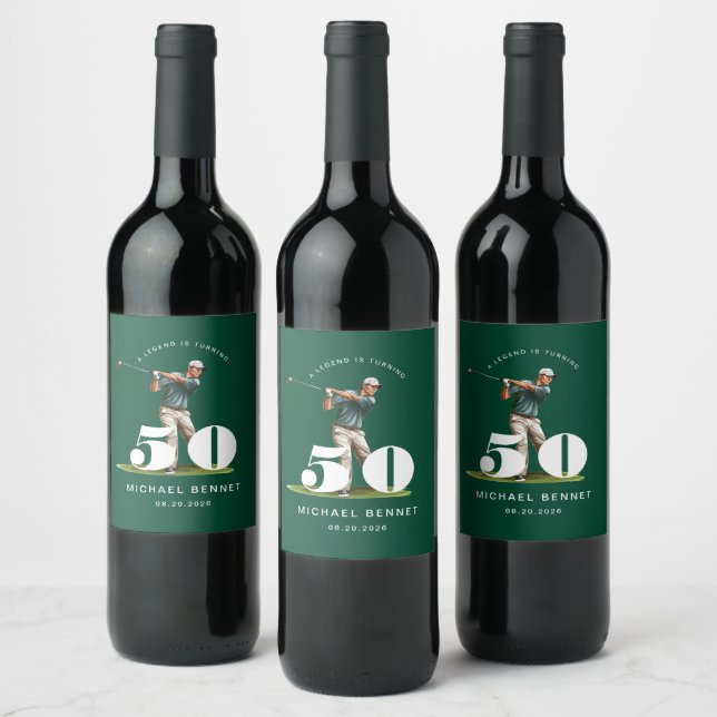 Etiqueta Para Botella De Vino Personalized Green Golf 50th Birthday (Botellas)