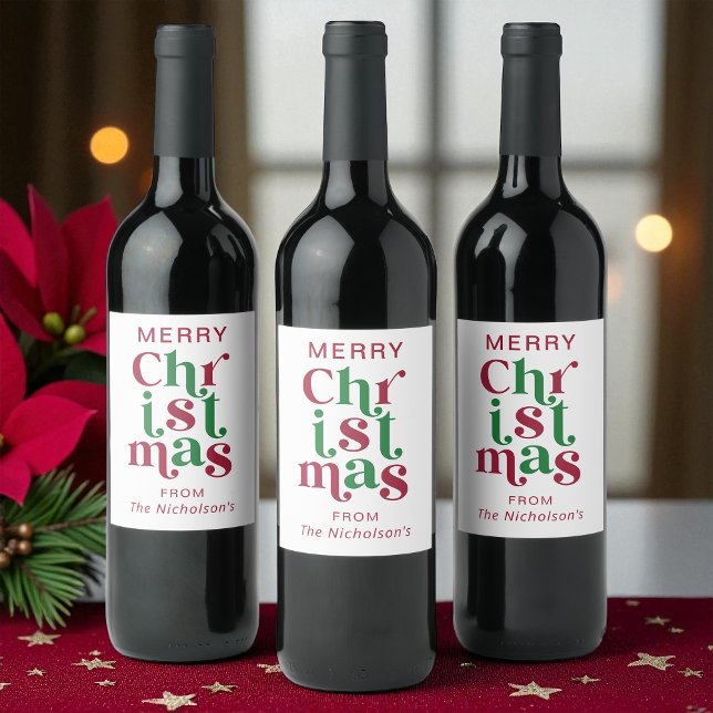Etiqueta Para Botella De Vino Personalized Whimsical Retro Merry Christmas  (Subido por el creador)