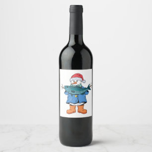 Etiqueta Para Botella De Vino Pescador de muñeco de nieve Navidad 2026 Fiesta de