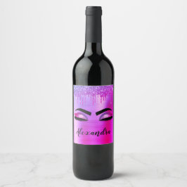 Etiqueta Para Botella De Vino Pestañas con destellos de purpurina monograma nomb