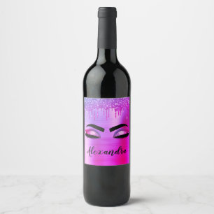 Etiqueta Para Botella De Vino Pestañas con destellos de purpurina monograma nomb