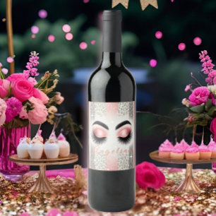 Etiqueta Para Botella De Vino Pestañas Postizas de Purpurina Rosa Chic 