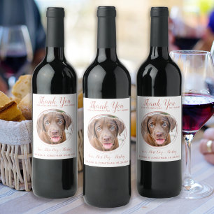 Etiqueta Para Botella De Vino Pet Wedding Modern Rose Gold Dog Photo Thank You