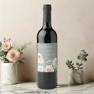 Etiqueta Para Botella De Vino Pétalos de Rubor y suculentos sabios Botánicos mín