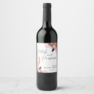 Etiqueta Para Botella De Vino Pétalos y Prosecco Desayuno Nupcial Floral