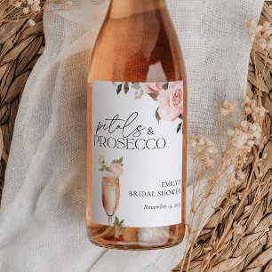 Etiqueta Para Botella De Vino Pétalos y Prosecco Fiesta Floral de Despedida de S