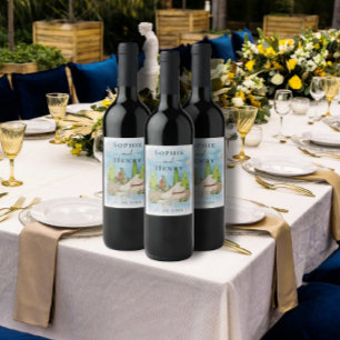 Etiqueta Para Botella De Vino Piano elegante   Palomas florales de violín Boda L