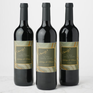 Etiqueta Para Botella De Vino Piedra de ónix verde y dorado